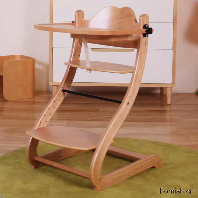 Homish HHHC005 S Shape Baby Feeding Chair Wooden Highchair Baby High