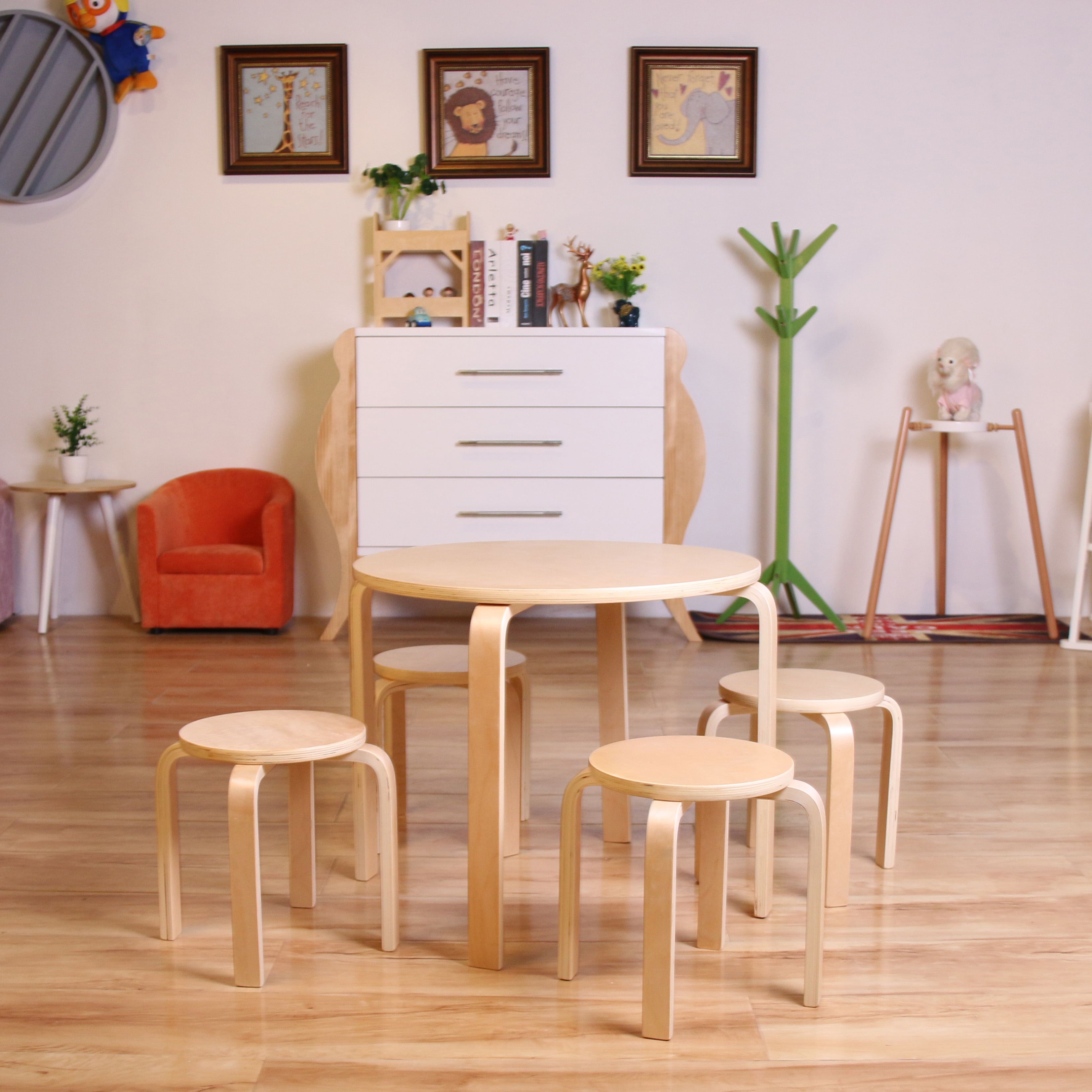 Homish HHMS-010 Cubby Mushroom Table & Stools Round Table and Stool Set