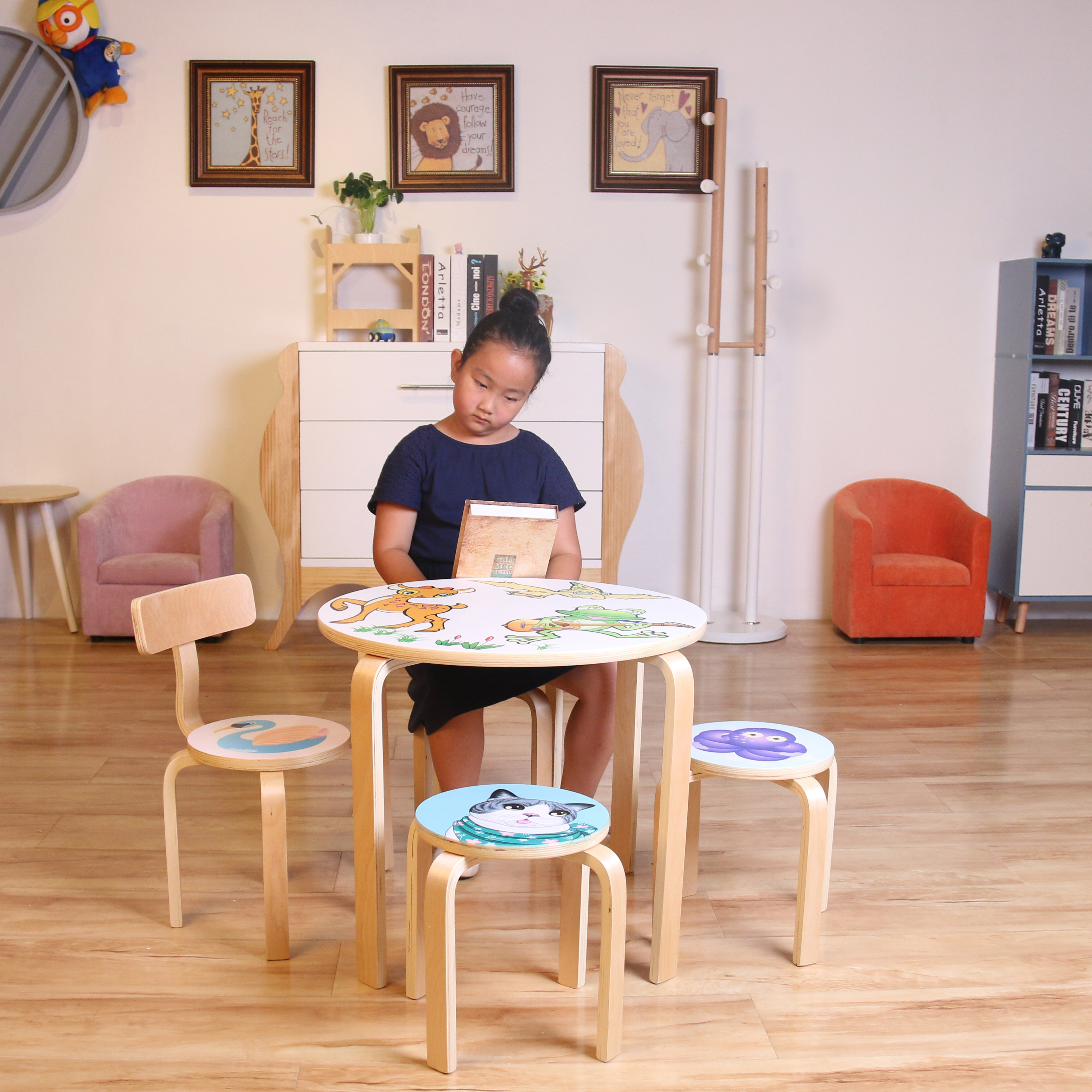 Homish HHMS-056 Moreland Kids Furniture Preschool Table and Stool Set Round Table and Stools