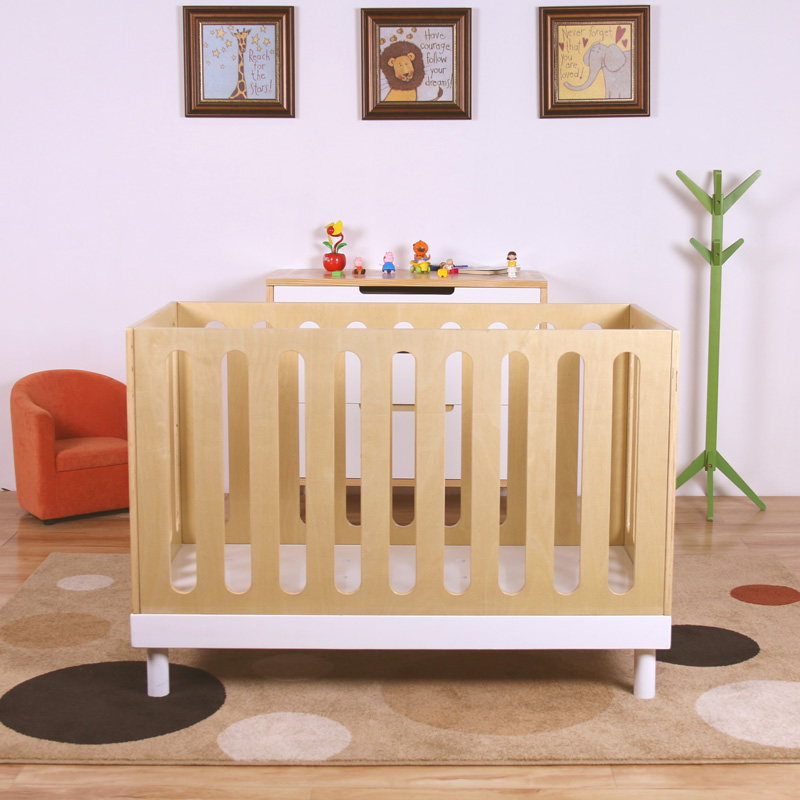Homish HHBC-121 Birch Plywood Baby Bed Wooden Baby Crib Baby Cot Toddler Bed with Railings Wood Bed