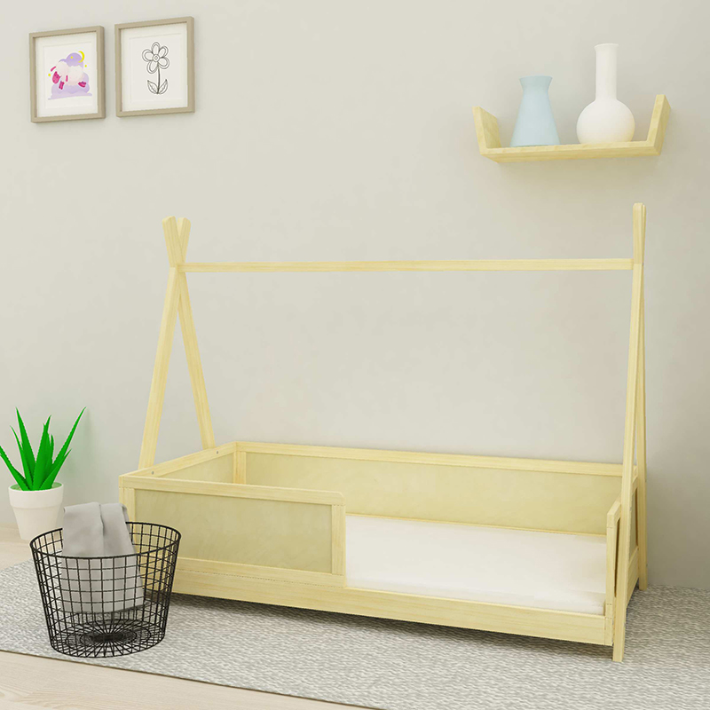 Homish HHKB-013 Solid Pine Wood Kids Beds Toddler House Bed with Railings Children Bed Frame
