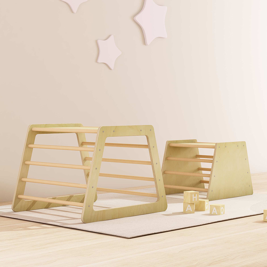 Homish HHGP-003 Climbing Frame Trapezoid Kids Climber Wooden Gym Play Montessori Toy