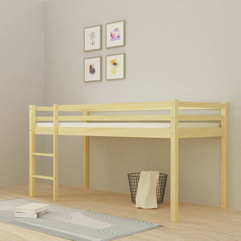 Homish HHKB-008 Wooden Kid High Bed with Ladder Children Bed Wooden Bed with Railings