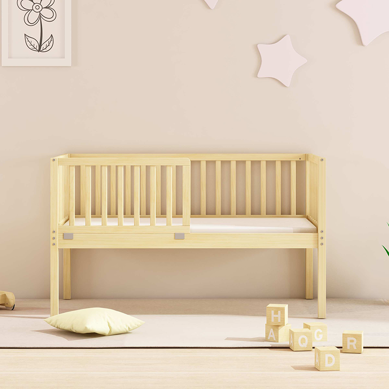 Homish HHKB-010 Pine Wood Kids Bed Toddler Bed with Railings Children Wooden Bed