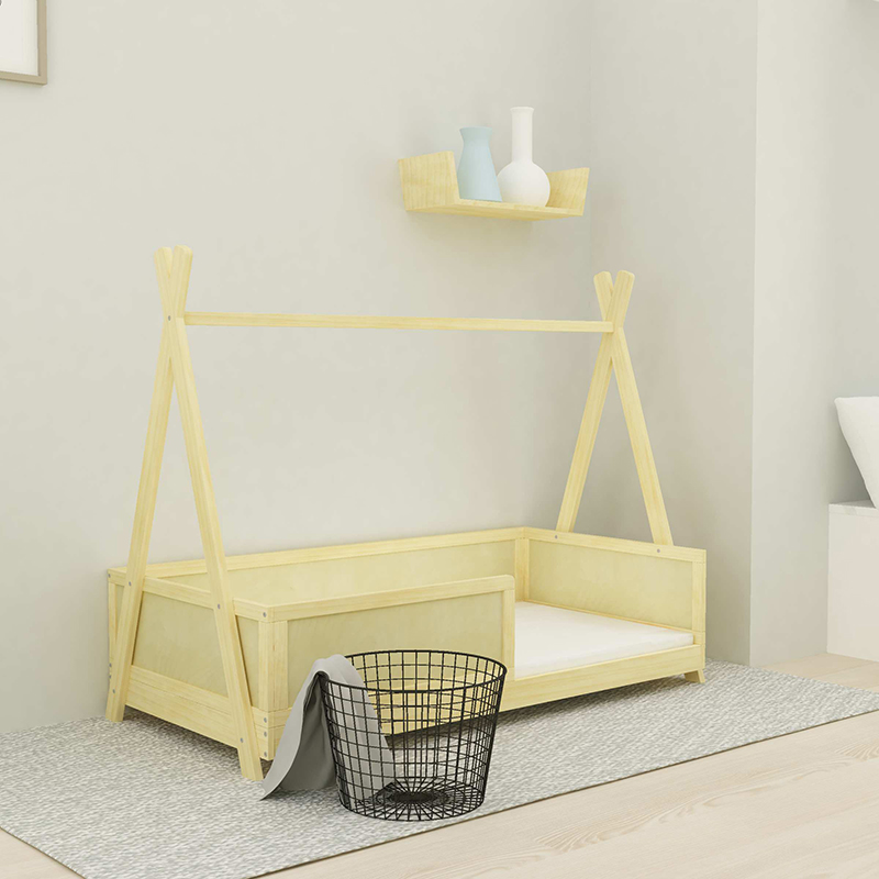 Homish HHKB-013 Solid Pine Wood Kids Beds Toddler House Bed with Railings Children Bed Frame